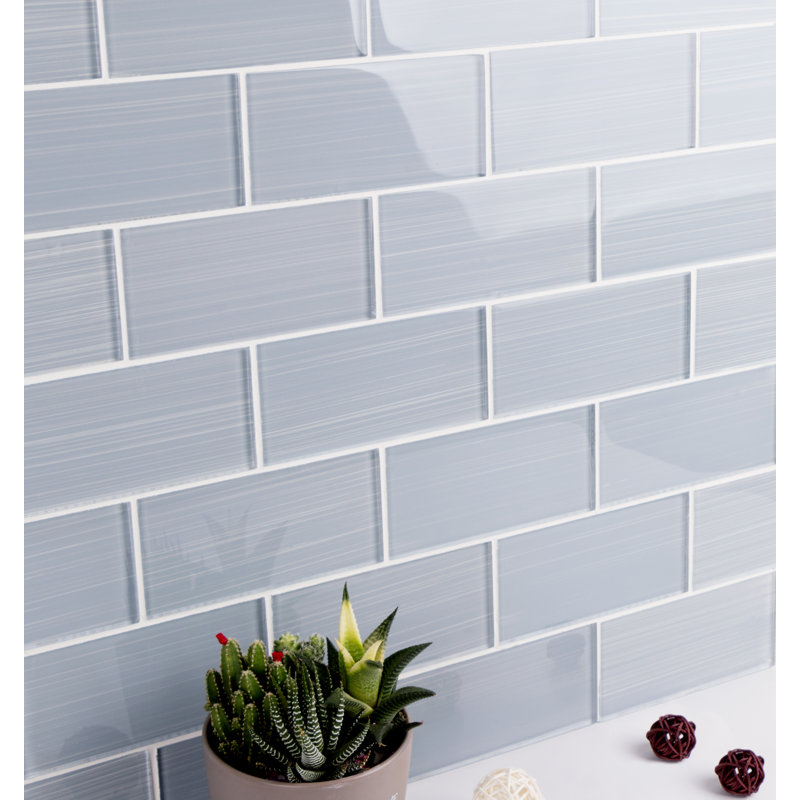 Premium Hand Painted 3" x 6" Straight Edge Glass Mosaic Subway Tile, Soft Gray
