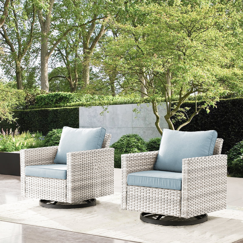 Chaise de patio pivotante inclinable avec coussins, Bleu pastel