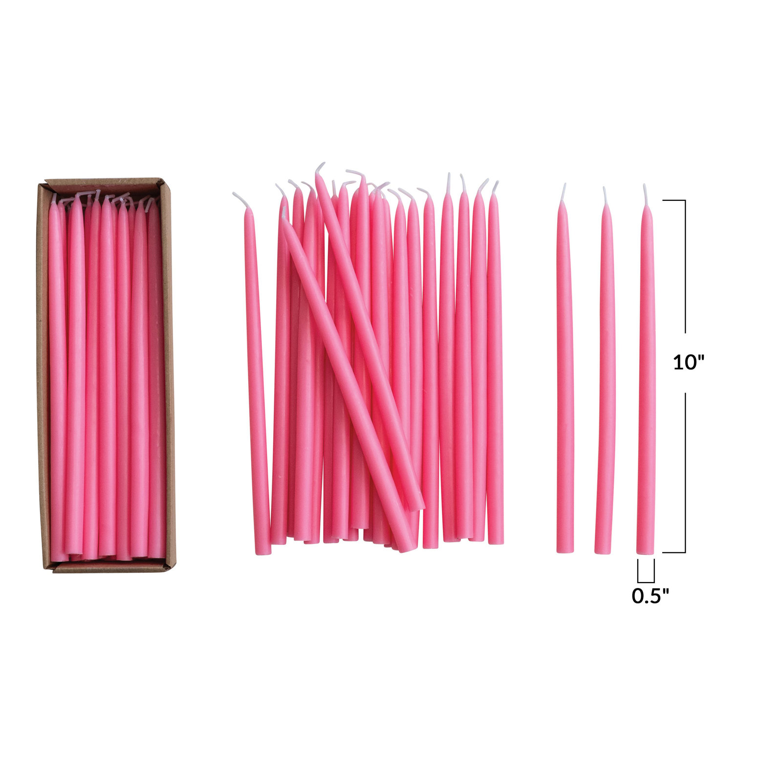 Unscented Thin Taper Candles In Box, Pink, 10" L x 0.5" W