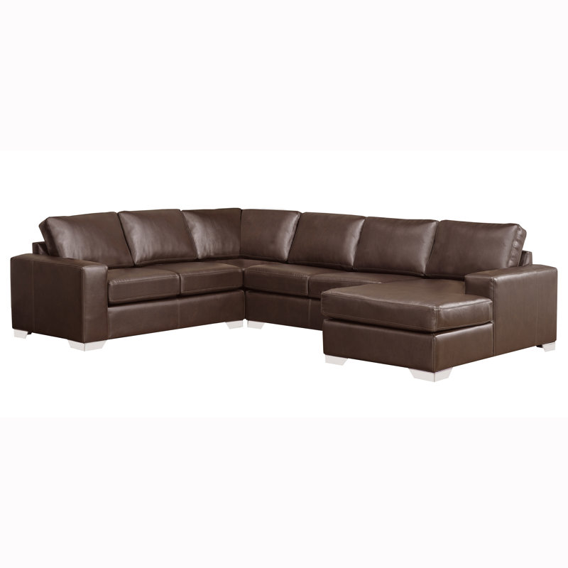 Crooke Upholstered U-Shaped Sectional Left Hand Facing, Brown Genuine Leather