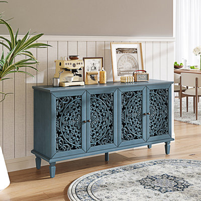 Buffet Cabinet With Floral Carvings With Adjustable Shelves, TV Stand, Tv Console Table