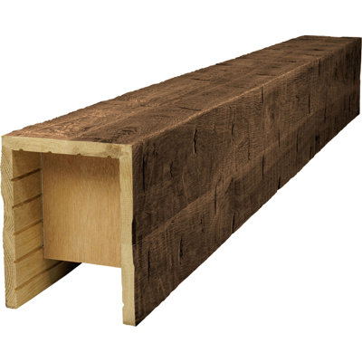 AmeriCraft Wood Hand Hewn Beam, 3-Sided (U-Beam), 9 1/2"W x 9 1/2"H x 120"L, Espresso Finish, Stain Grade White Oak