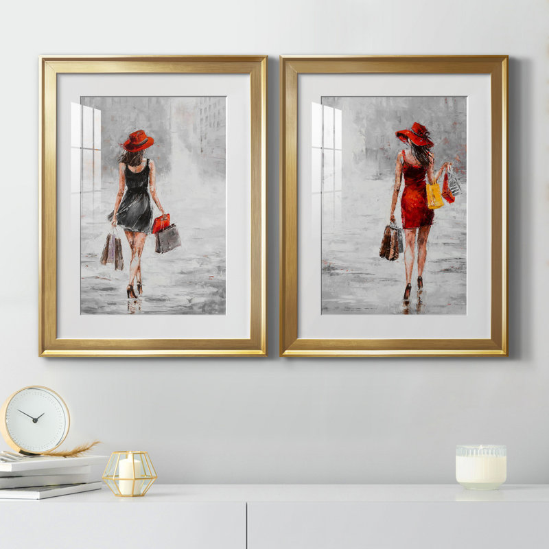 City City I - ensemble de 2 reproductions d'art, H 18,5 po x l 49 po x P 1,5 po, Papier encadré doré, Blanc