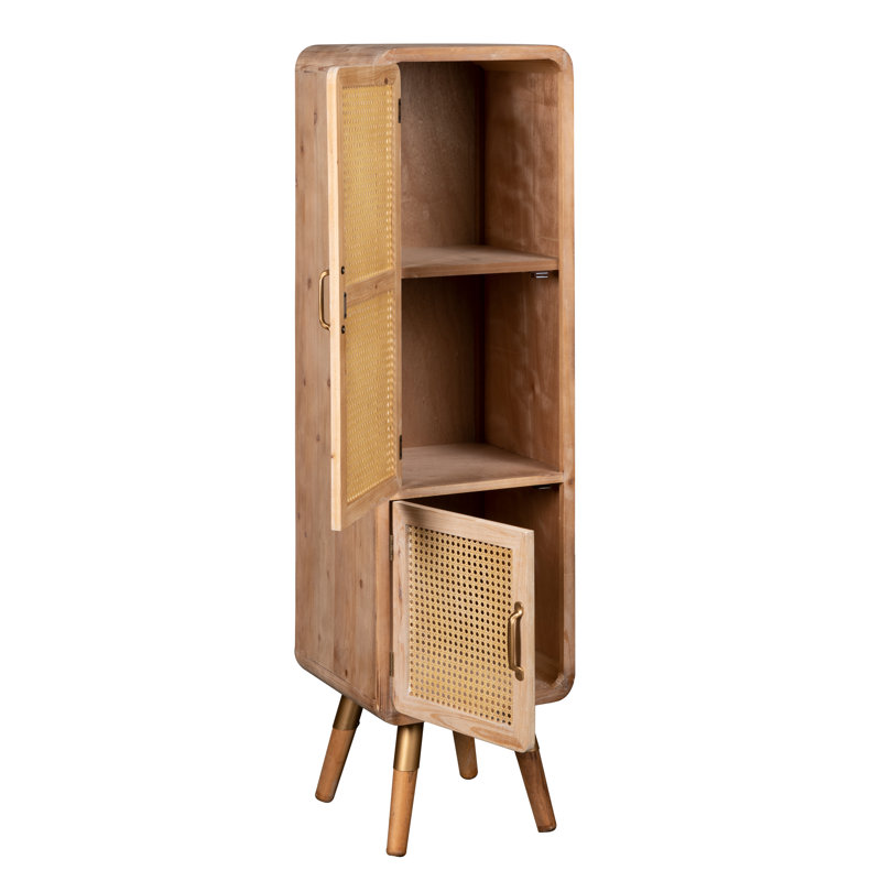 Natural Brown Tall Cane Door Accent Cabinet