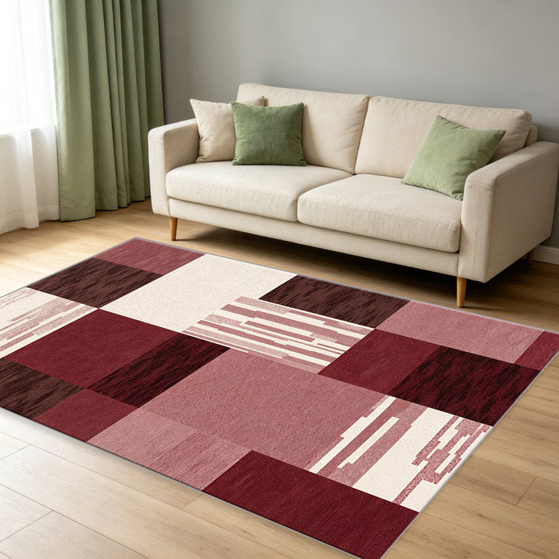 Burgundy Geometric Block carpet-easy to clean, machine-washable, soft and comfortable; suitable for door mats, kitchens, living rooms, bedrooms, corridors, and laundry areas. Easy to clean, durable carpet for home decoration.