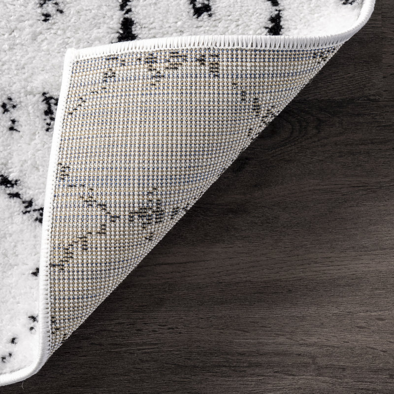 Tapis marocain Freetown pour le salon, la chambre et la cuisine, blanc et noir / noir, Rectangle 3 pi x 5 pi