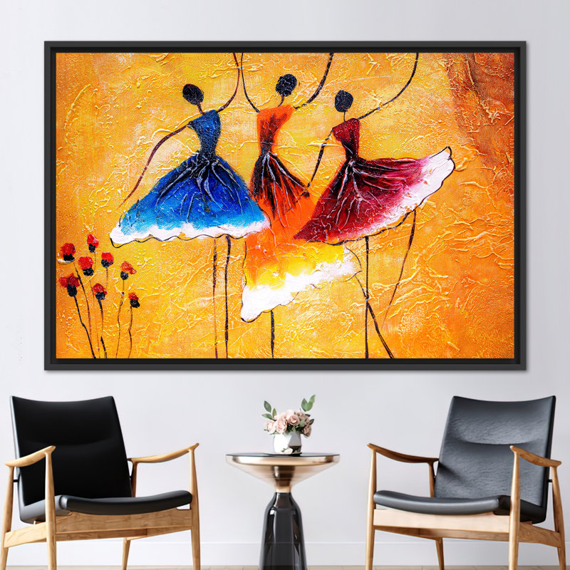 Reproduction de peinture à l'huile moderne sur toile avec ballerine dansant, H 37 po x l 61 po, Noir