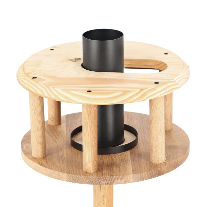 Round Oak Bird Table with Black Roof