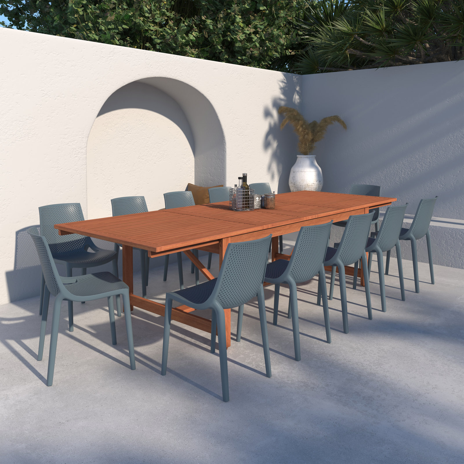 Anautica 119" Eucalyptus Patio Dining Set, Gray