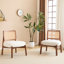 [Ensemble de 2] Méridienne beige moderne avec dossier tissé, structure en bois robuste, sièges d'appoint minimalistes et élégants pour le salon, la chambre à coucher ou le bureau