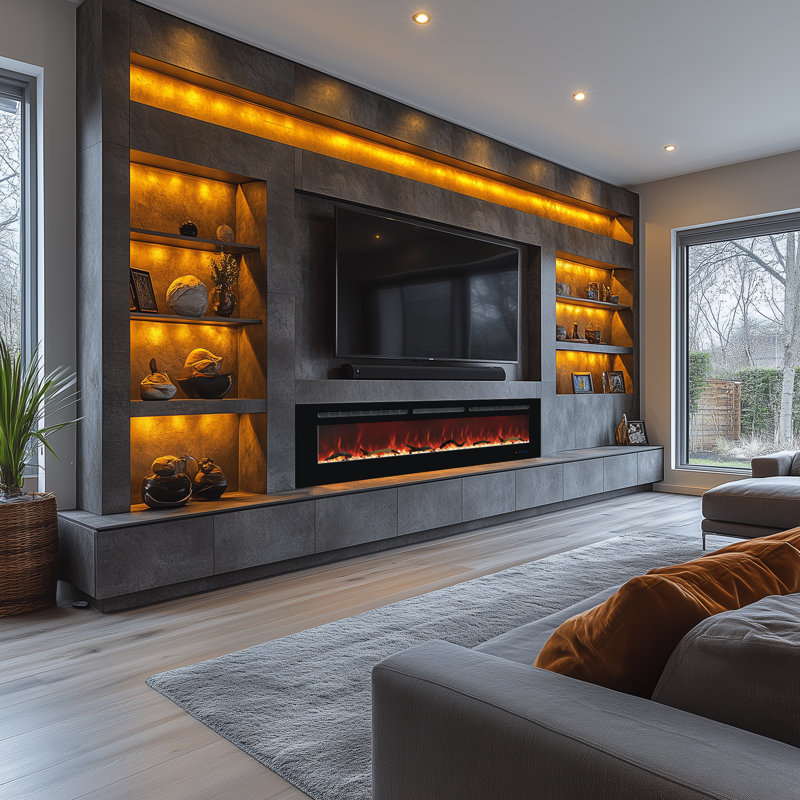 Gidney Black Electric Fireplace, 17.72" H x  72" W x 5.91" D