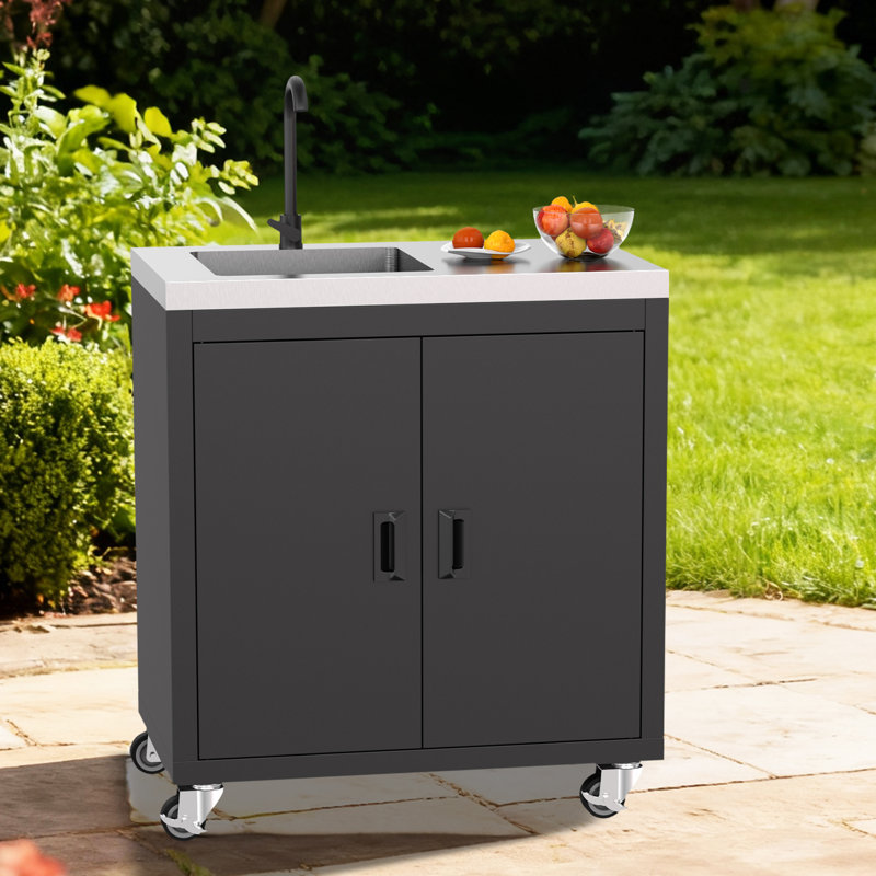 34,5 po Évier utilitaire robuste en acier inoxydable avec armoire et roues