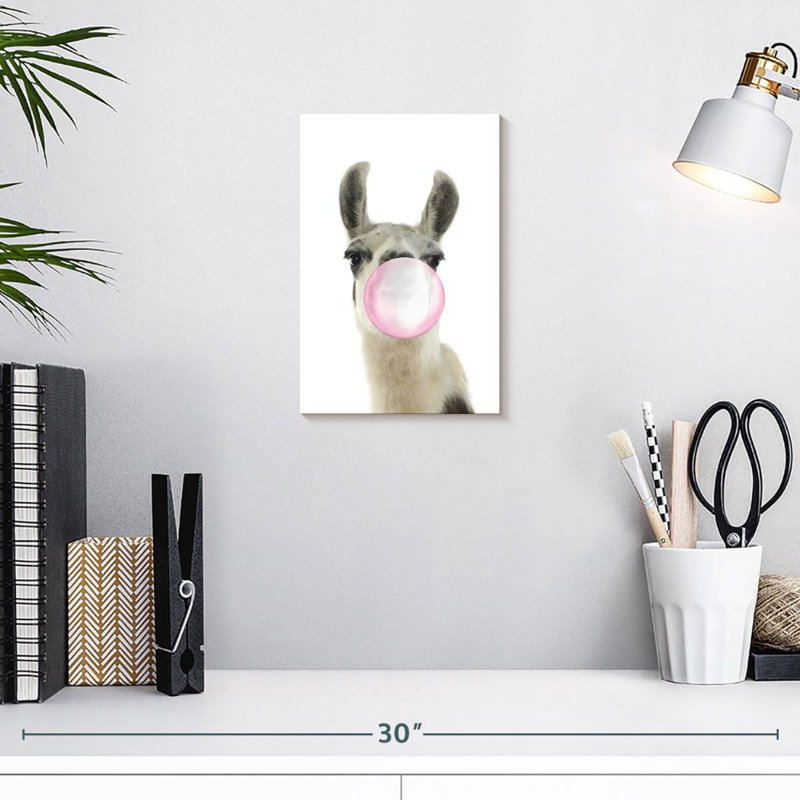 " Bubble Gum Llama Canvas Print ", 12" W x 8" H