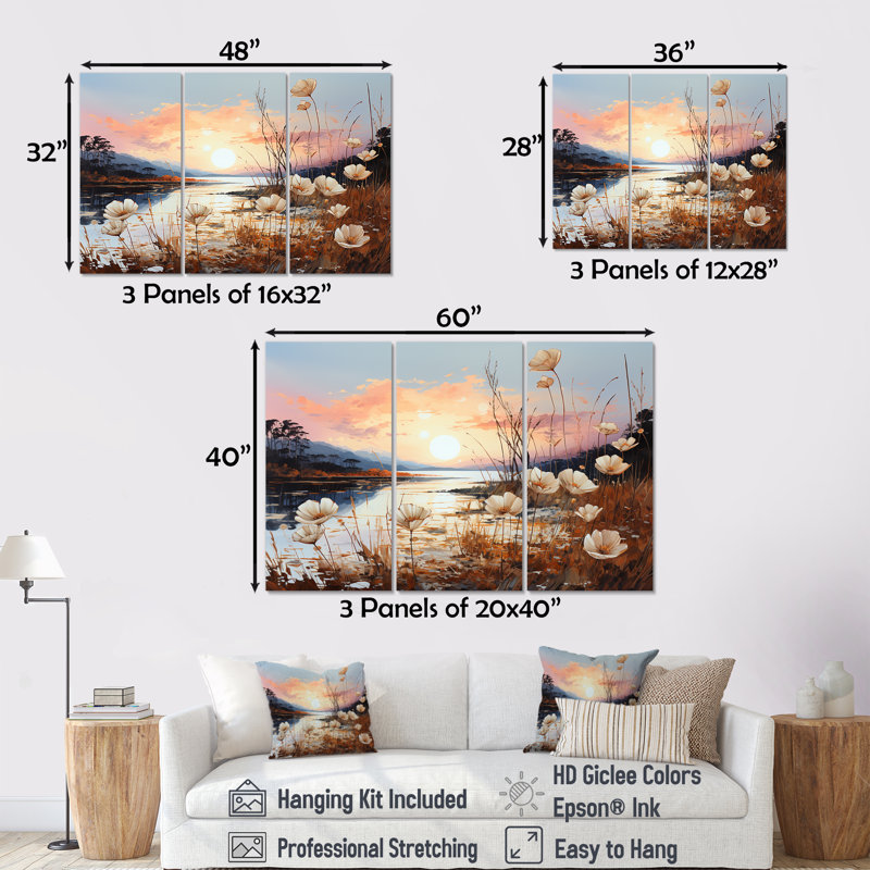 Ensemble de salon Meadow Stream At Sunset - Meadow Wall Art, Toile tendue, H 28 po x l 36 po x P 1 po