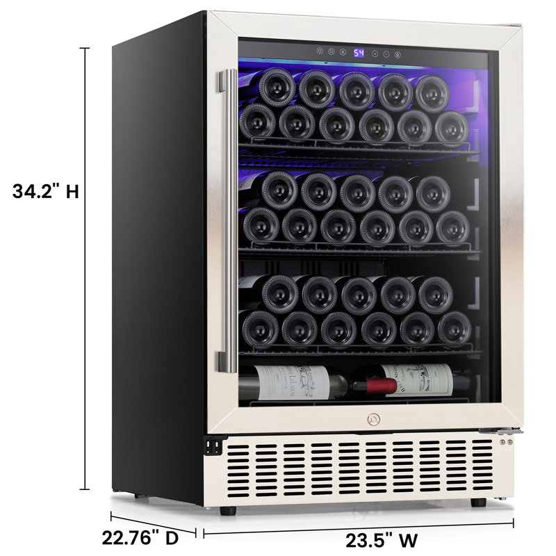 34.2'' H X 24'' W X 23.4'' D 46 Bottle and 156 Cans Single Zone Freestanding/Built-In Wine Refrigerator