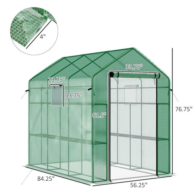 7' X 5' X 6' Greenhouse With Mesh Door And Windows, 18 Shelf Hot House With Trellis, Plant Labels, UV Protective