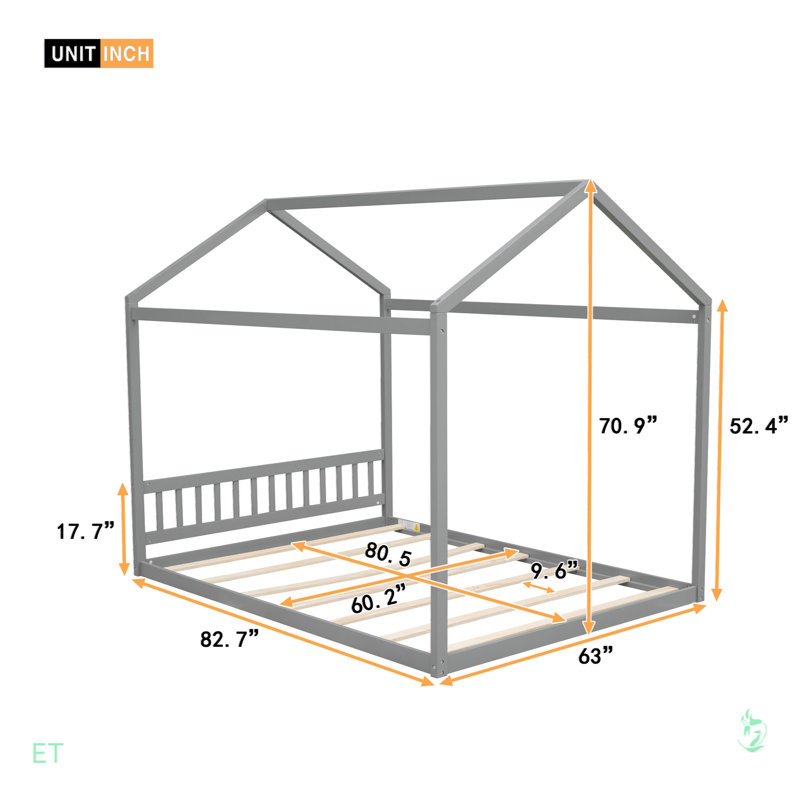 Grand lit en bois avec tête de lit, Gris