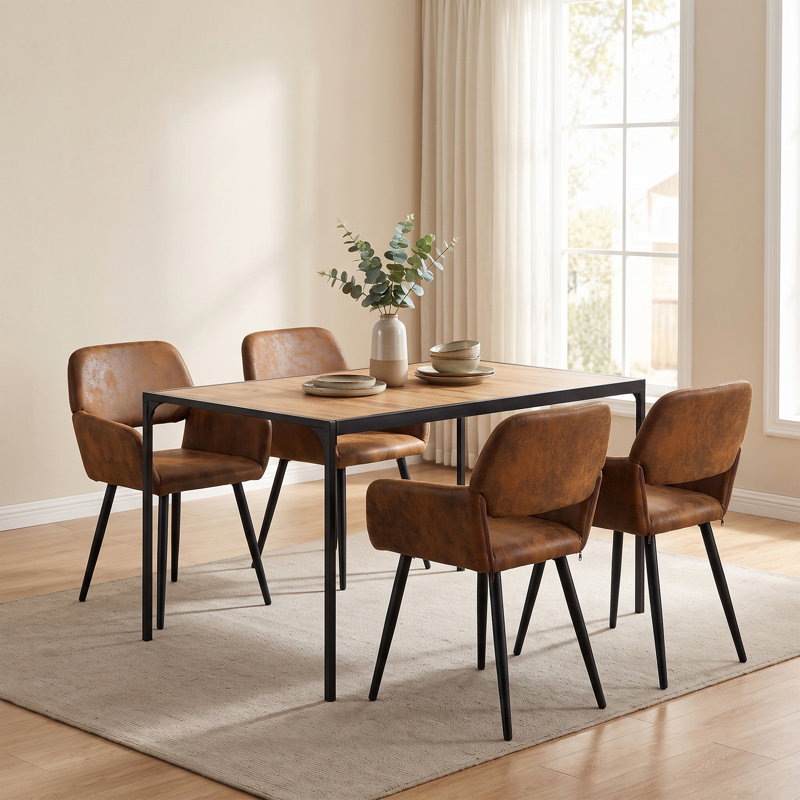 5-Pieces Dining Table Set for 4, Swivel Upholstered Chairs with Rectangular Table for Kitchen Dining Room Space Saving, Brown