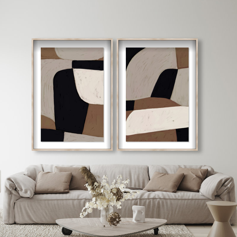 All The Way Set Shadowbox Abstract Print by Oliver Gal, Black Frame, 10 x 15, 37"H x 55"W, Natural Oak Shadowbox
