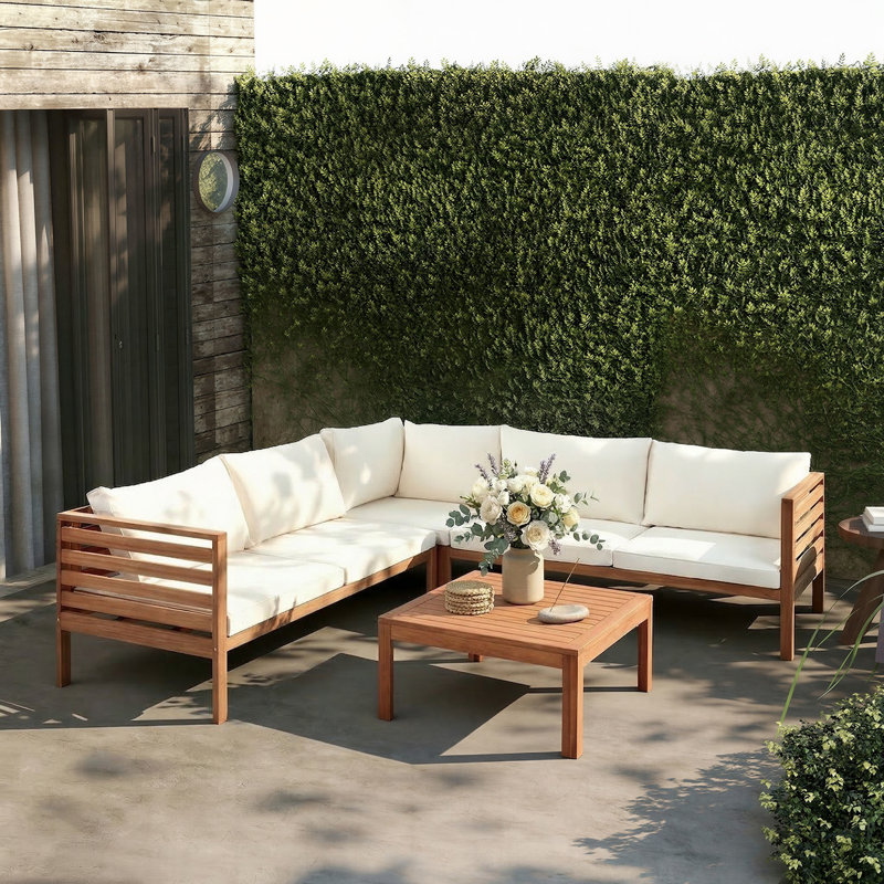 5 - Person Outdoor ConversationSet, Patio L-Shaped  Corner Sectional Sofa for Backyard, Porch, Balcony, Beige