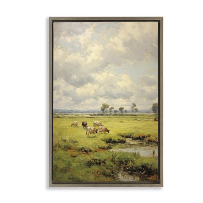 Grazing Cows Countryside Framed Floater Canvas by Petal Prints Design