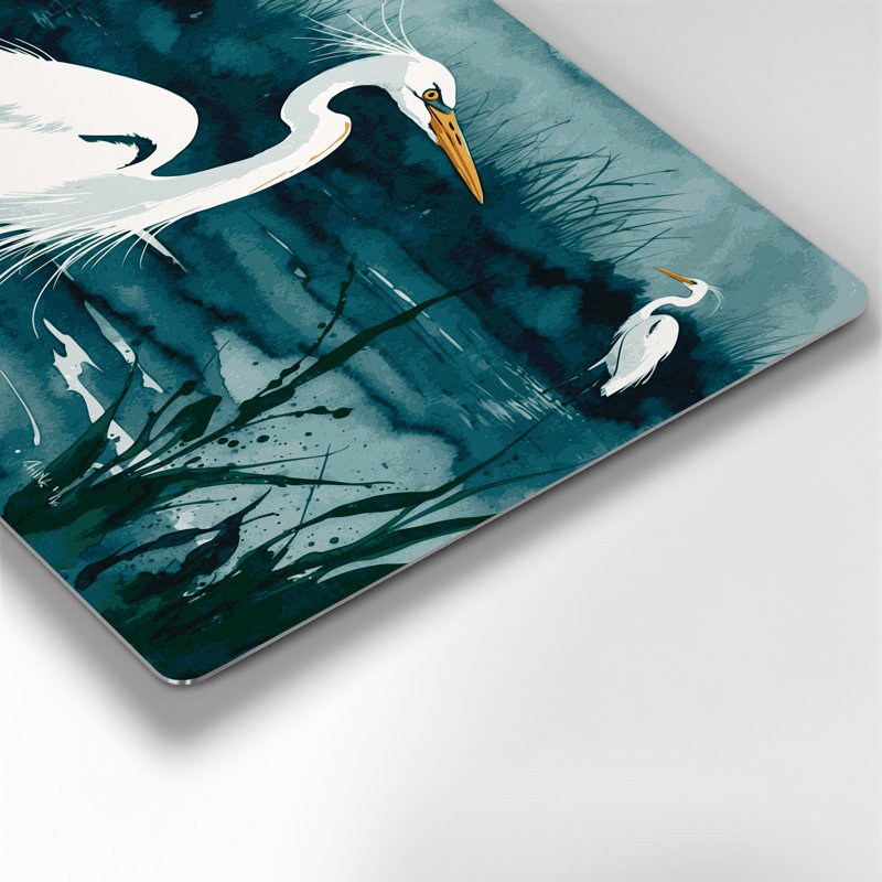 Oiseaux grande aigrette, art mural en métal bleu