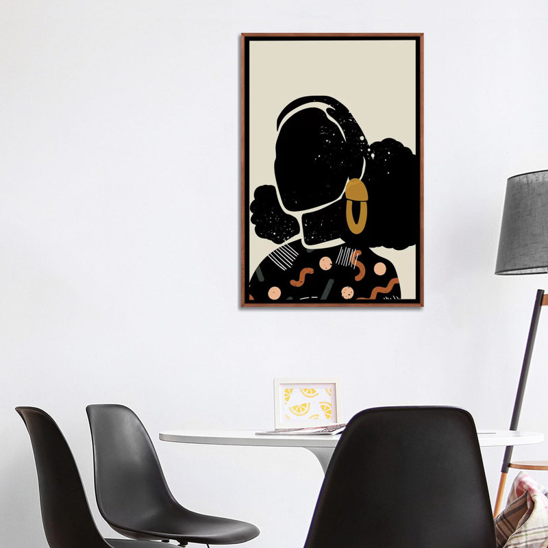 Black Hair IV - impression d'art graphique, Pas de tapis, H 26 po x l 40 po x 1,5 po, Toile avec cadre en bois brun classique