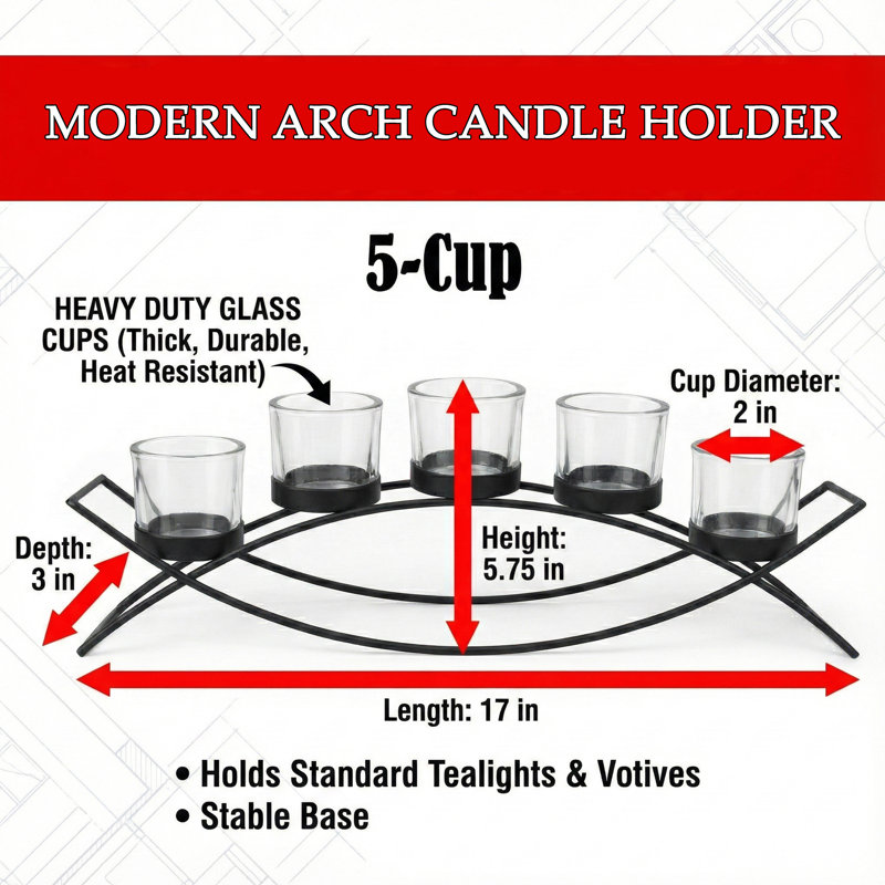 Iron Arch Candle Holder Table Centerpiece, Black/Green