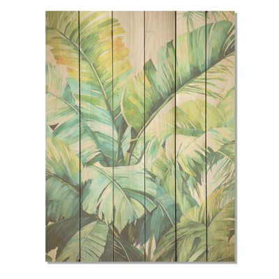 Watercolor Tropcial Plam Tree Collage - Coastal Tropical Wood Wall Art On Natural Pine Wood