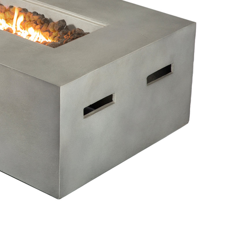 Table de foyer extérieur rectangulaire au propane en béton Rashid, Béton naturel, H 15 po x l 48 po x P 30 po