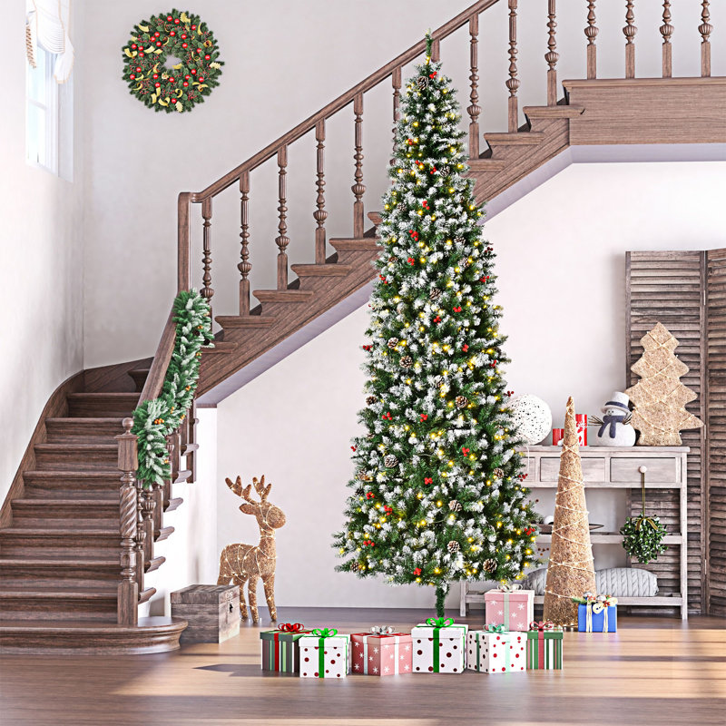 Arbre de Noël artificiel pré-éclairé enneigé, Blanc chaud, 8.9'