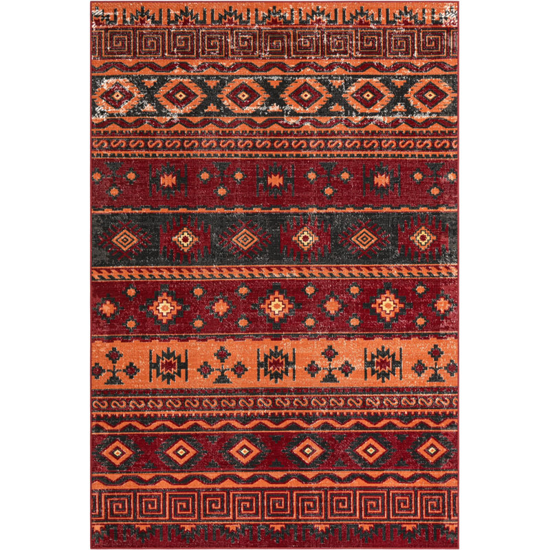 Geometric Red Area Rug, Rectangle 6'1" x 9'