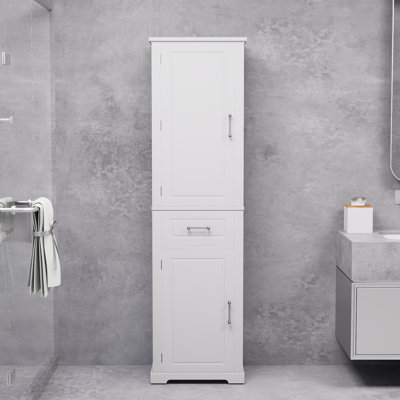 Tall Bathroom Storage Cabinet, Freestanding Storage Cabinet With Two Different Sized Doors And Adjustable Shelves