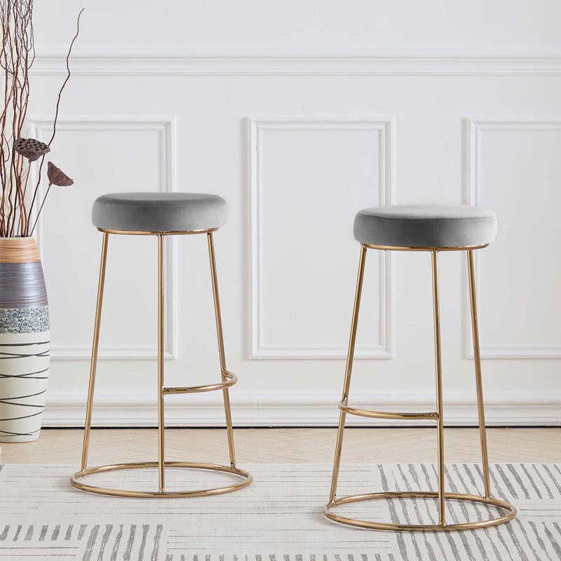 Shreya Upholstered Counter Stool with Metal Frame, Grey