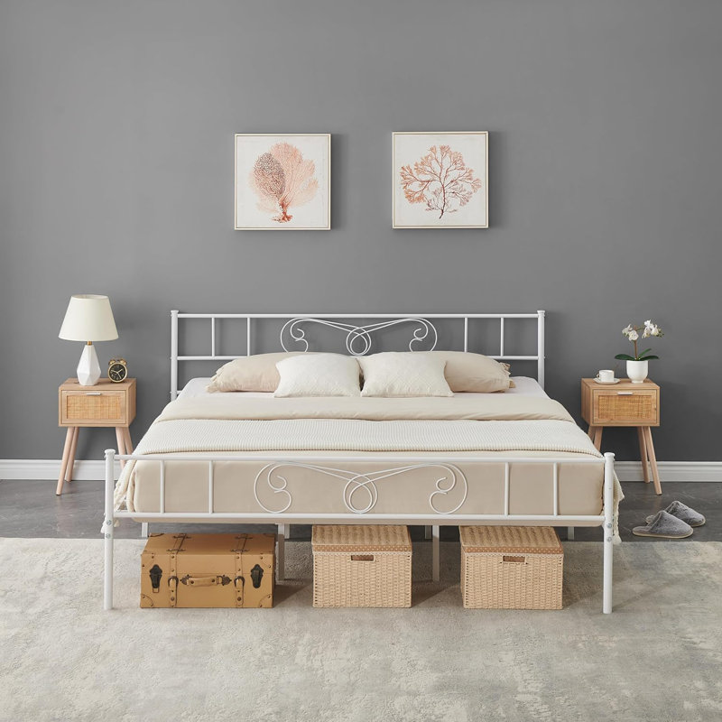 Lit double en fer courbé, conception minimaliste robuste, structure en fer pur durable, assemblage facile, Blanc