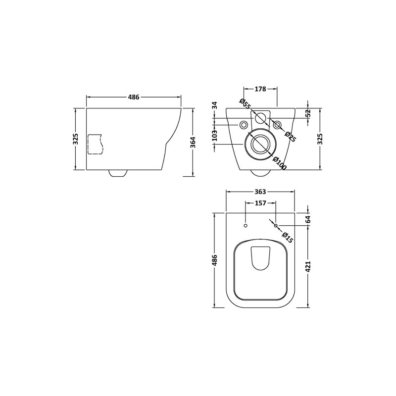 Nuie Ava 12L LPF Elongated Wall Hung Toilet Wall Hung Toilets (Seat Included)