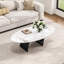 51'' White Faux Marble Coffee Table with Black N-Shaped Carbon Steel Base, Luxurious Oval Coffee Table for Home and Office
