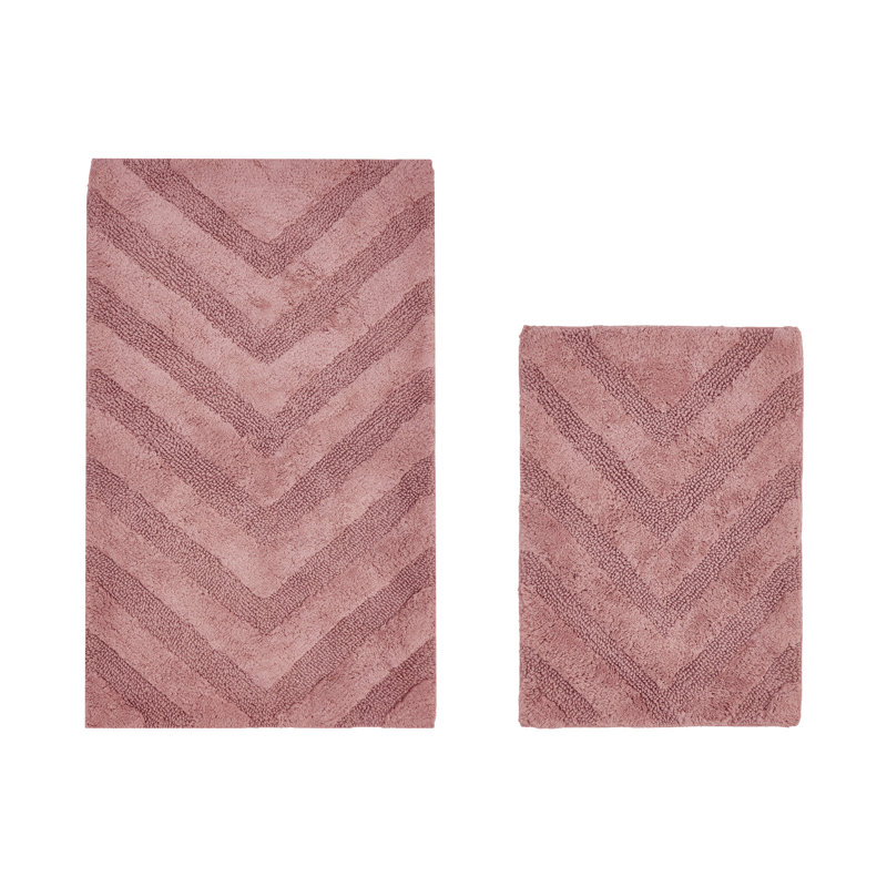 Annaclara Premium 100% Cotton 1990 GSM 2-Piece Tufted Chevron Bath Rug Set with Non-Slip Spray Latex Backing, OEKO-TEX® Certified, Super Absorbent and Machine Washable, Pink