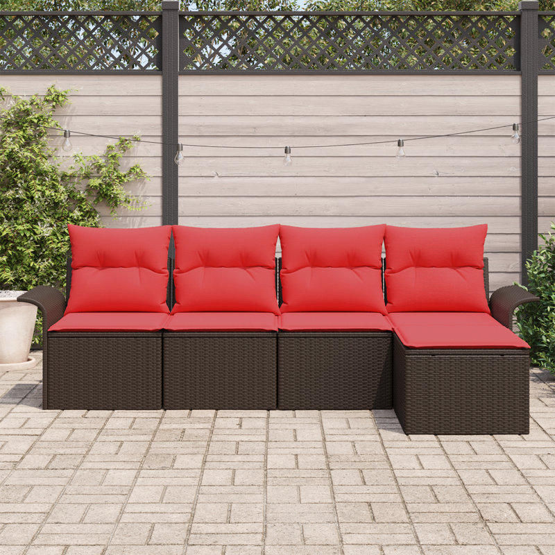 Ensemble de canapé de jardin avec coussin 5 pièces vidaXL, Structure brune / coussin rouge