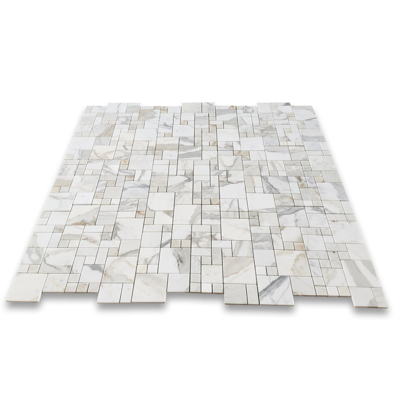 Calacatta 12" x 12" Marble Mosaic Tile, White/Gray