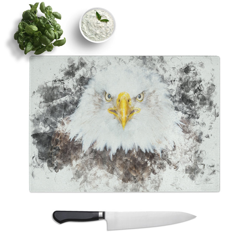 Tempered Glass Bald Eagle Bird Watercolour Chopping Board, 20 cm x 28.5 cm