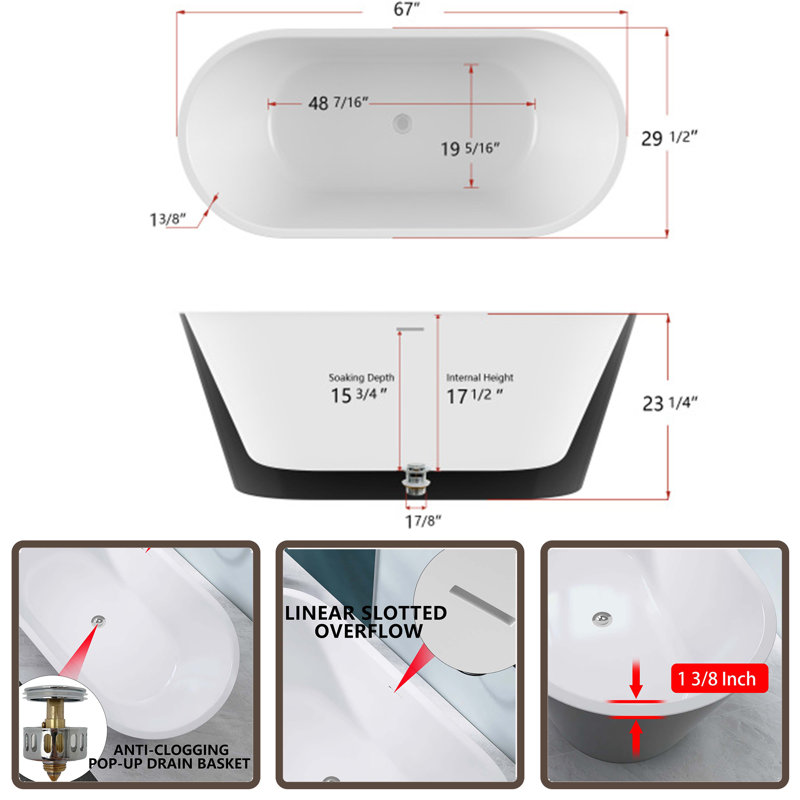 67'' x 29.5'' Freestanding Air Acrylic Bathtub