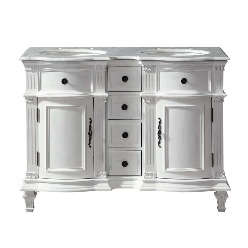 Ensemble de meuble-lavabo double 48 po Adoncia, Marbre de Carrare, Blanc antique