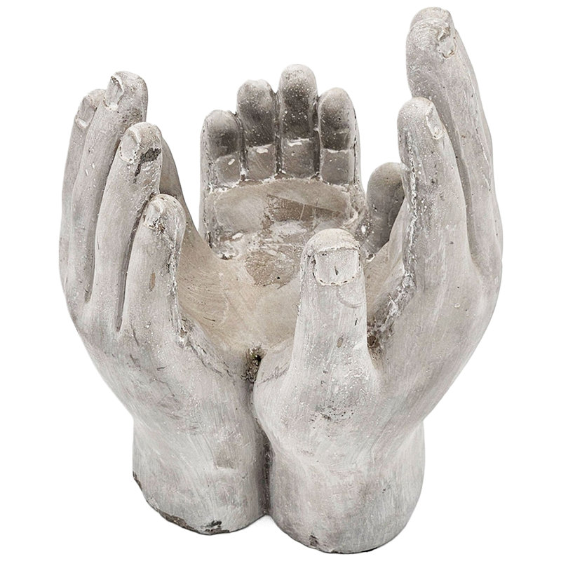 Ciment antique gris de 9 pouces acceptant les mains de 2 pour une plante d'intérieur ou une bougie en vitrine décorative