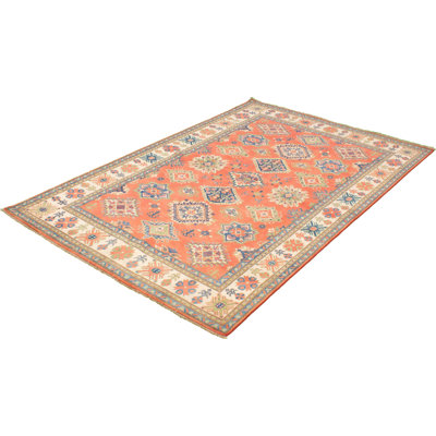 Tapis unique en laine noué à la main rouge Gazni des années 2010 de 6 pi 6 po x 10 pi 1 po Qaiden