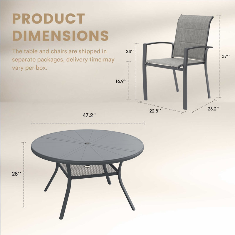 Ensemble de salle à manger 6 personnes avec plateau en aluminium, Gris pâle / gris