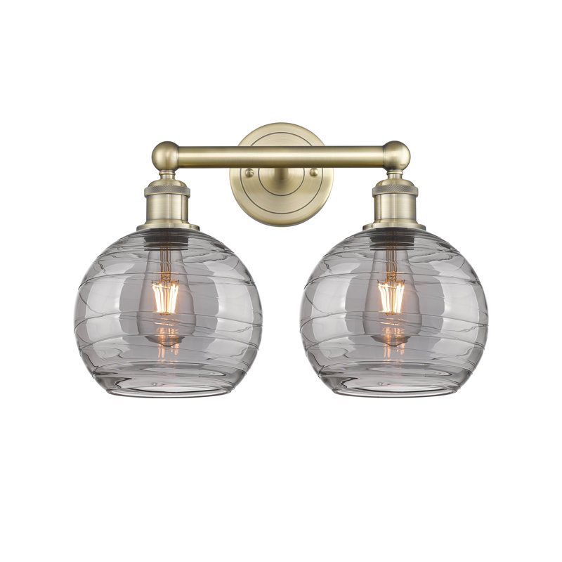Éclairage pour meuble-lavabo à 2 lumières à intensité variable Essex, Laiton antique, Gris fumée clair