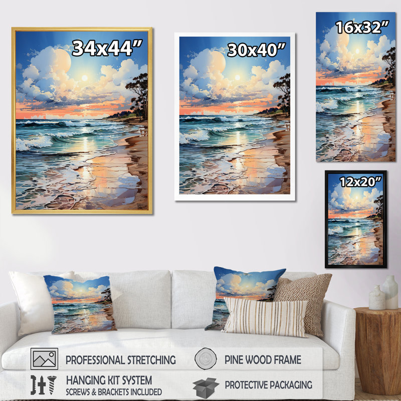 «Coastal Tranquility Horizon I», reproduction sur toile, Cadre simple argenté, H 40 po x l 30 po x P 1,5 po