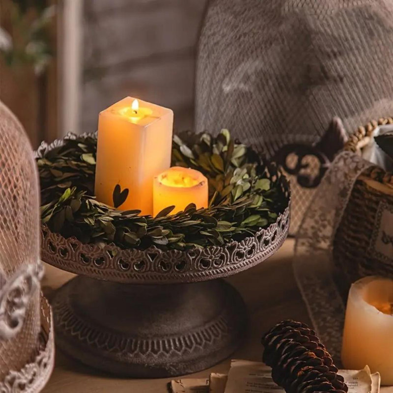 Vintage Iron Art Candle Holder with a Removable Lid and Intricate Cut-Out Design, 5, 18.9" H x 10.24" W x 10.24" D