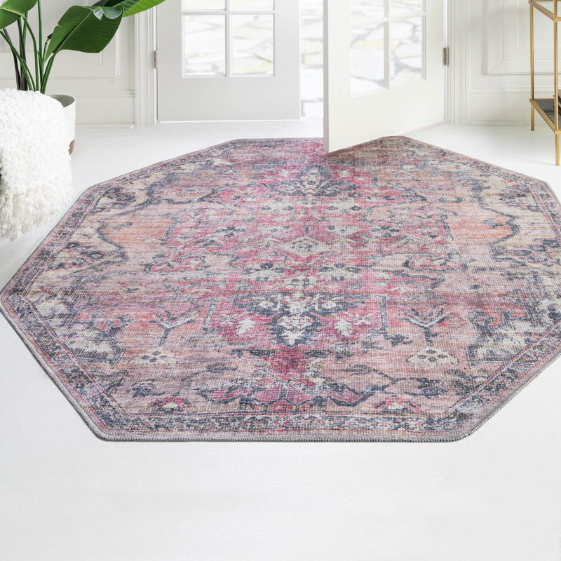 Engelman Washable Oriental Indoor Rug, Octagon 5'3" x 5'3"